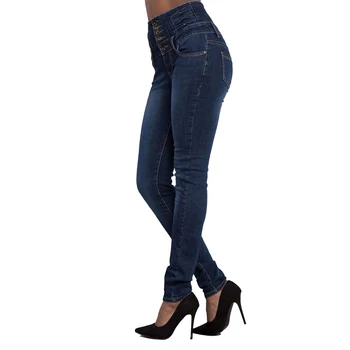 

Women Fashion Multi Button High Waist Jeans Stretch Pants Denim Pencil Long jeans womens Plus size Skinny jeans