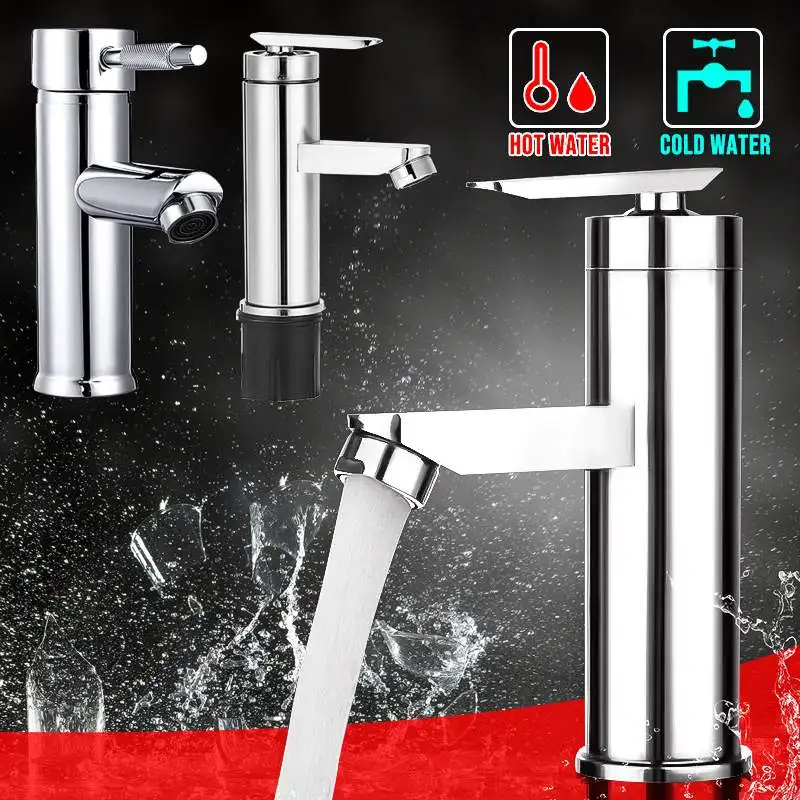 

Xueqin Single Handle Bathroom Cold And Hot Water Taps Brushed Chrome Basin Faucet Bathroom Kitchen Deck Mounted Basin Faucet