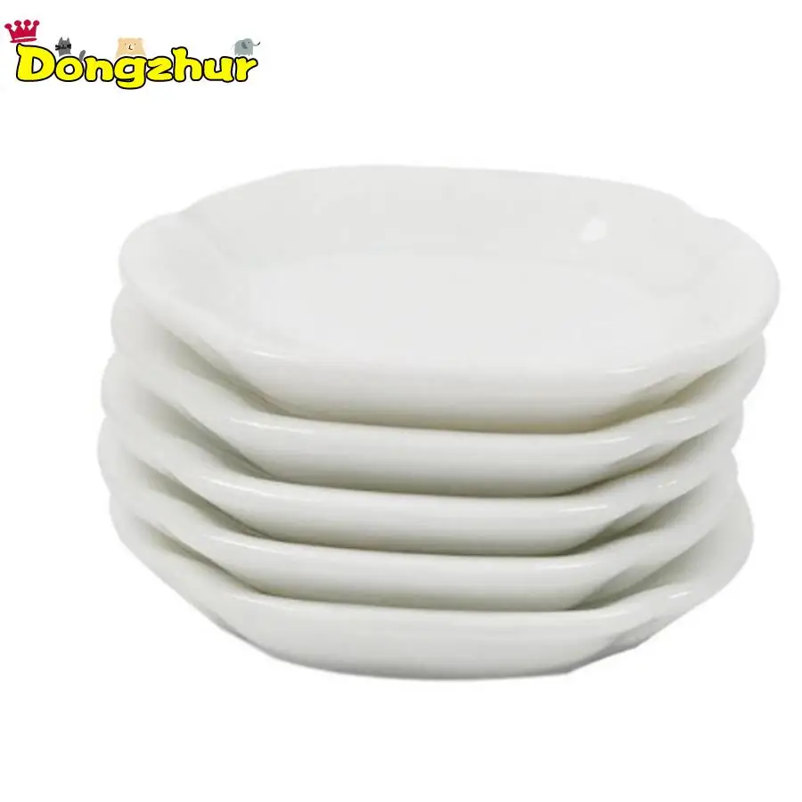 

5pcs Dongzhur Cute Mini White Dishes For Diy Dollhouse 1:12 Pretty Cute Dollhouse Miniature Porcelain Ornament Toys Accessories
