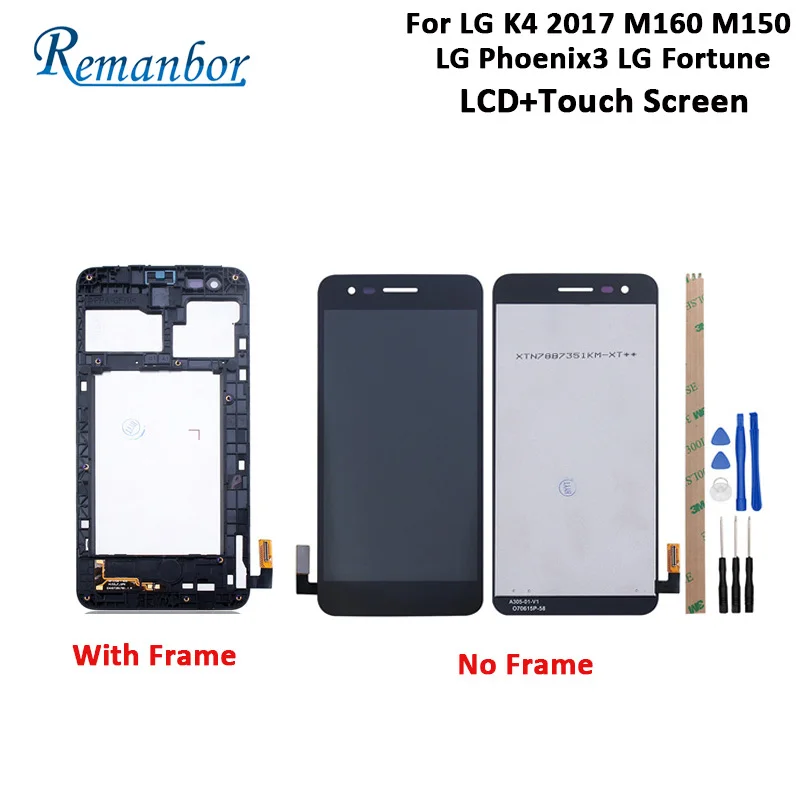 

Remanbor For LG K4 2017 M160 M150 LG Phoenix3 With Frame LCD Display And Touch Screen+Tools 5.0'' Perfect Repair For LG K4 2017