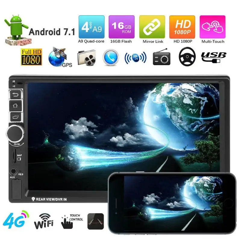7in 1G+16G Universal TFT Touch Screen 2Din Android Car GPS Navigator MP5 Player WiFi Bluetooth Music Player FM Radio Auto Audio