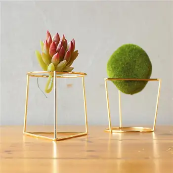 

Iron Freestanding Hanging Metal Geometrical Circle Upper Triangle Bottom Shaped Air Plant Receptacle Flower Stand Rack Holder