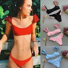 Летний комплект бикини гофрированный Купальник бикини купальный костюм женский кружевной купальник женский сексуальный раздельный купальный костюм