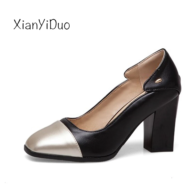 

Xianyiduo 2019 Spring new white slingbacks Women's Shoes Square Toe high heels Pumps big plus size 40-50 shallow / T717