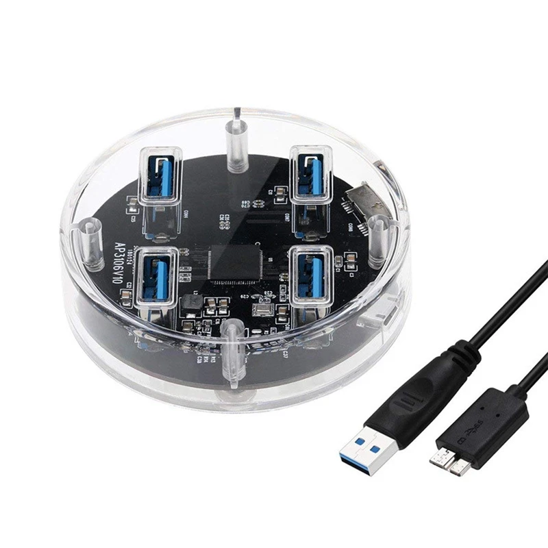 USB3.0 4 порта концентратор с резиновой прозрачной для настольного ноутбука