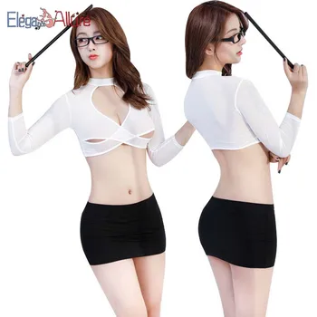 

3pcs Lingerie Set Top Skirt Panties Sets Women Babydolls Sexy Costumes Cosplay Teacher Female Office Role Hot Erotic Dress New