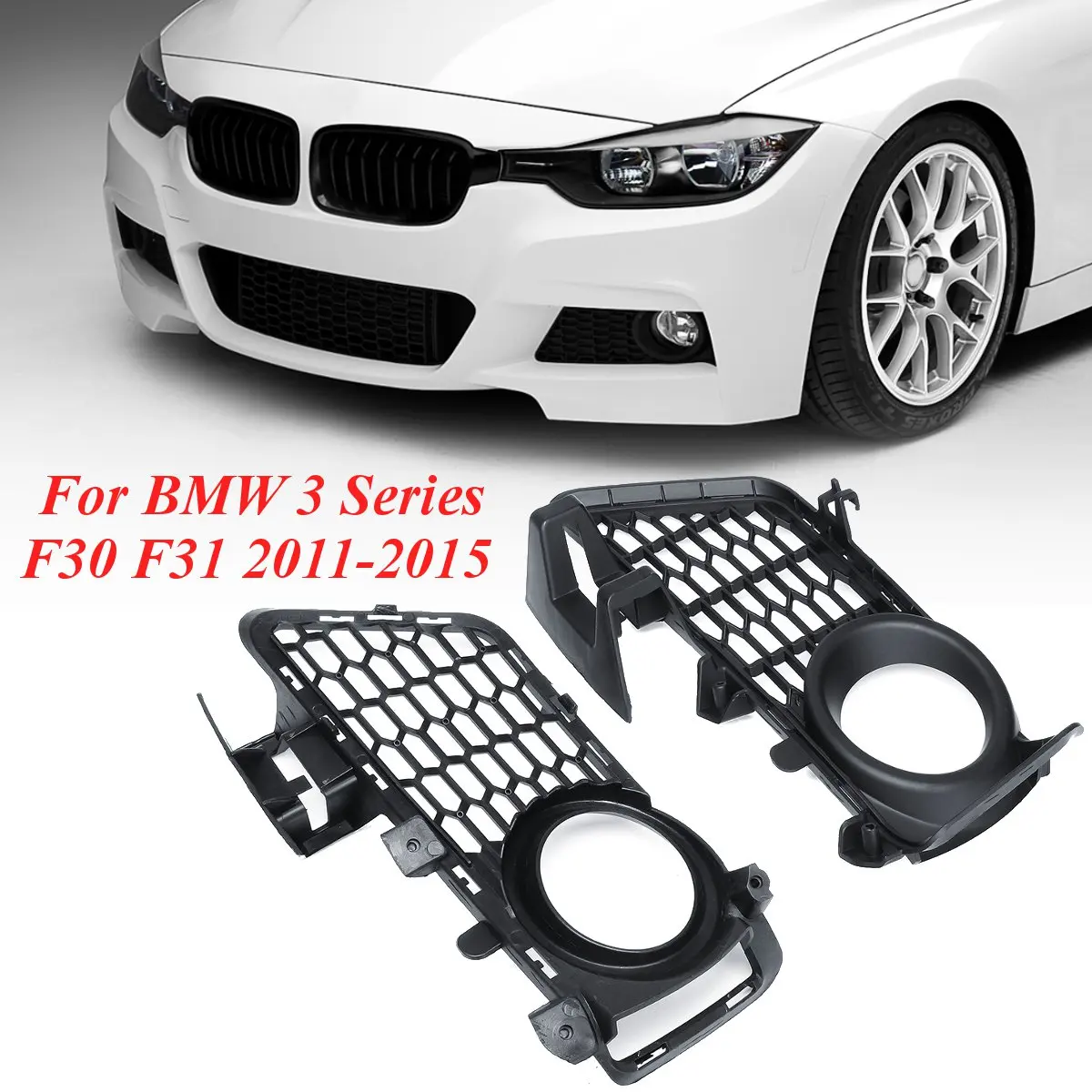 

For BMW 3 Series F30 F31 2011 2012 2013 2014 2015 Pair Black Front Bumper Fog Light Grid Grilles 51118054156 51118054155