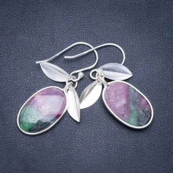 

Natural Ruby Zoisite Handmade Unique 925 Sterling Silver Earrings 1.5" A0734