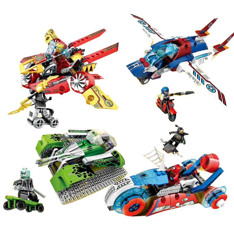 

4pcs/lot Avengers 3 Super heros Building Blocks Iron Man Hulk Spiderman Transformation Mech Toys for Children