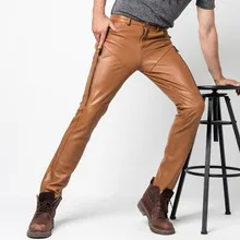 Новые мужские штаны из натуральной кожи мужские зимние тонкие корейские овчины повседневные Модные мотоциклетные брюки мужские локомотив брюки