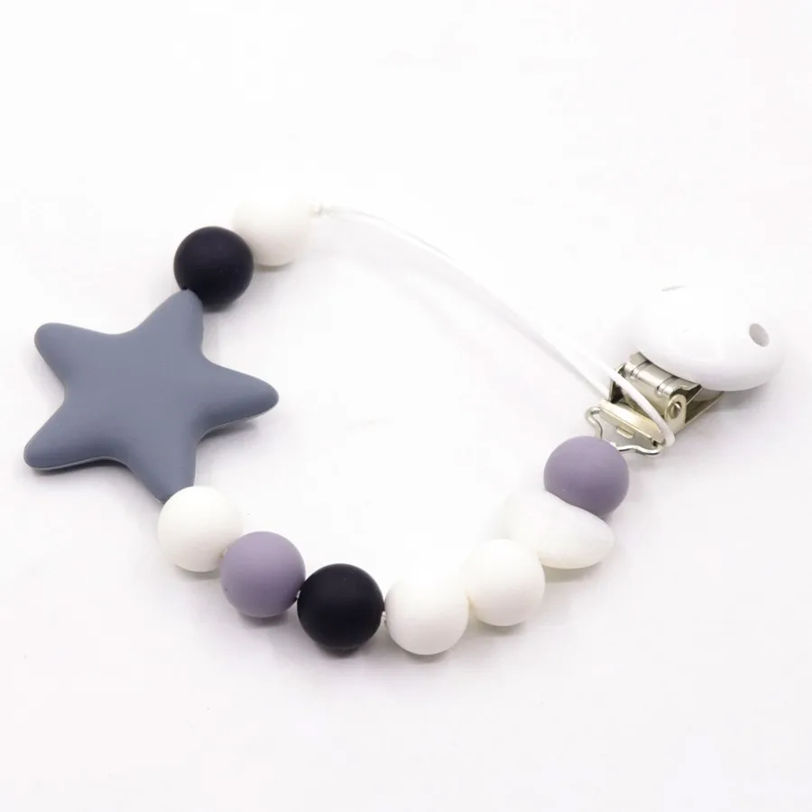 Silicone And Wood Pacifier Clip Wooden Bead Dummy Clip Holder Cute