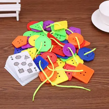 

Puzzles Kids Intelligent Training Game Geometrical Shape DIY Rope Buttons Interactive Nylon Ropes Buttons Toys For Birthday Gift
