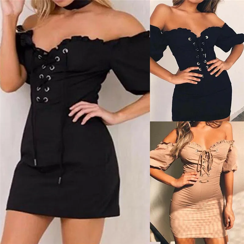 

Women Summer Off Shoulder Sundress Short Sleeve Boho Mini Short Dress Party Sexy Sheath