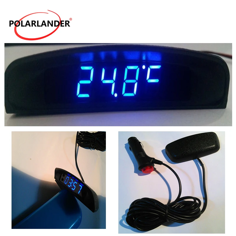 Автомобильный цифровой светодиодный электронные часы для автомобиля 3 в 1 измеритель температуры салона вольтметр 12 В
