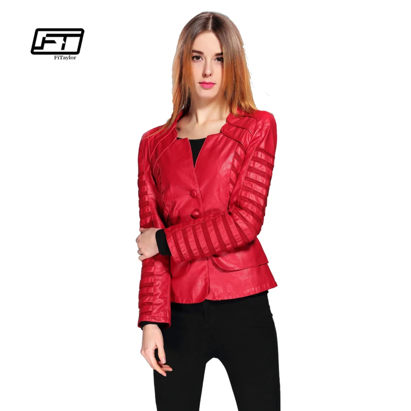 

Fitaylor New Spring Autumn Women Faux Leather Jacket Pu Black Wine Red Zippers Long Sleeve Plus Size 4XL Motorcycle Biker Coat