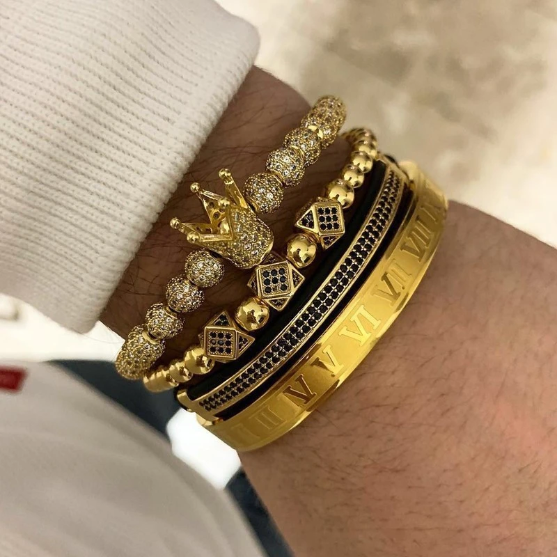 Pulsera amuleto de la corona real de lujo para hombre, pulsera ajustable trenzada de oro, de moda 2019, para hombre, para regalo de joyería|Pulseras de amuleto| - AliExpress