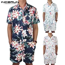 INCERUN Мода 3D принт Мужская Рабочая одежда Комбинезоны свободные короткий рукав бегунов комбинезон повседневный мужской комбинезон уличная Streetwear
