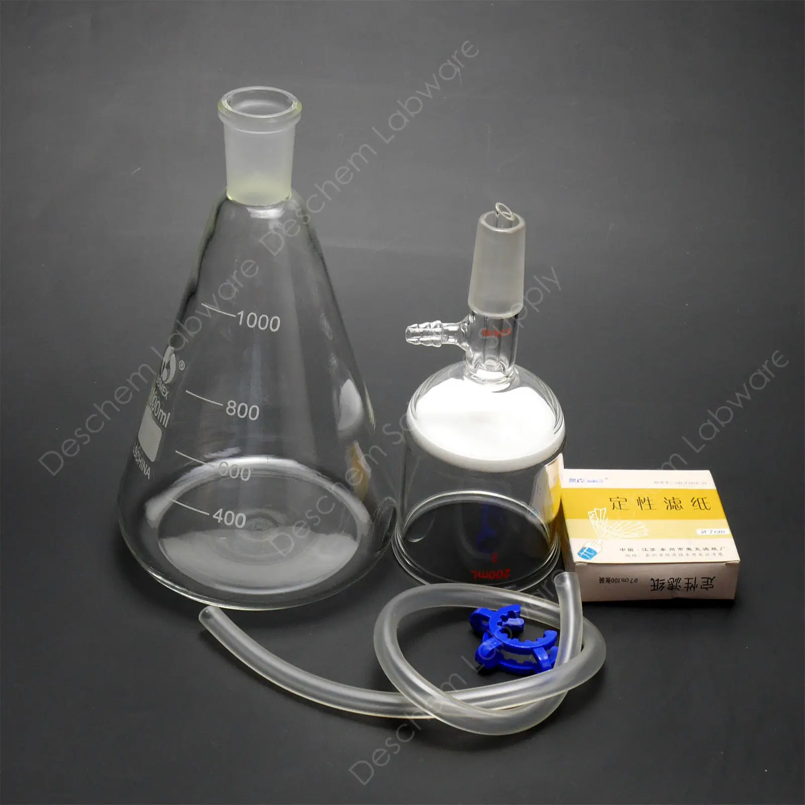 Filter Paper 1000ml Suction Filtration Kit 200ml Buchner Funnel 1L Flask W/ 70mm Filter Pape