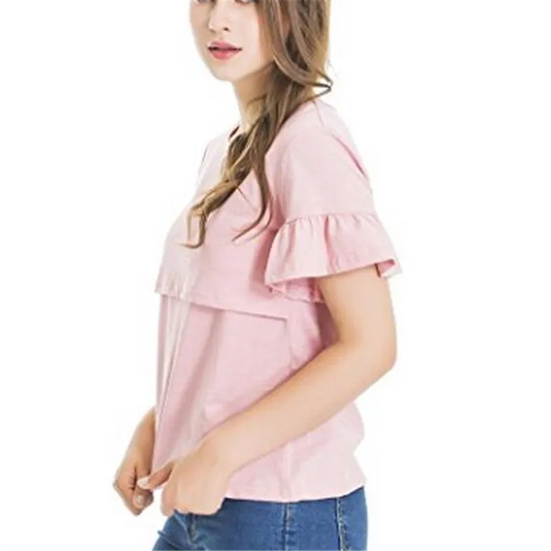 Nursing Top Women Summer Breastfeeding Flare Short Sleeve Loose Solid T Shirt for Feeding Maternity Pregnancy Clothes Plus Size