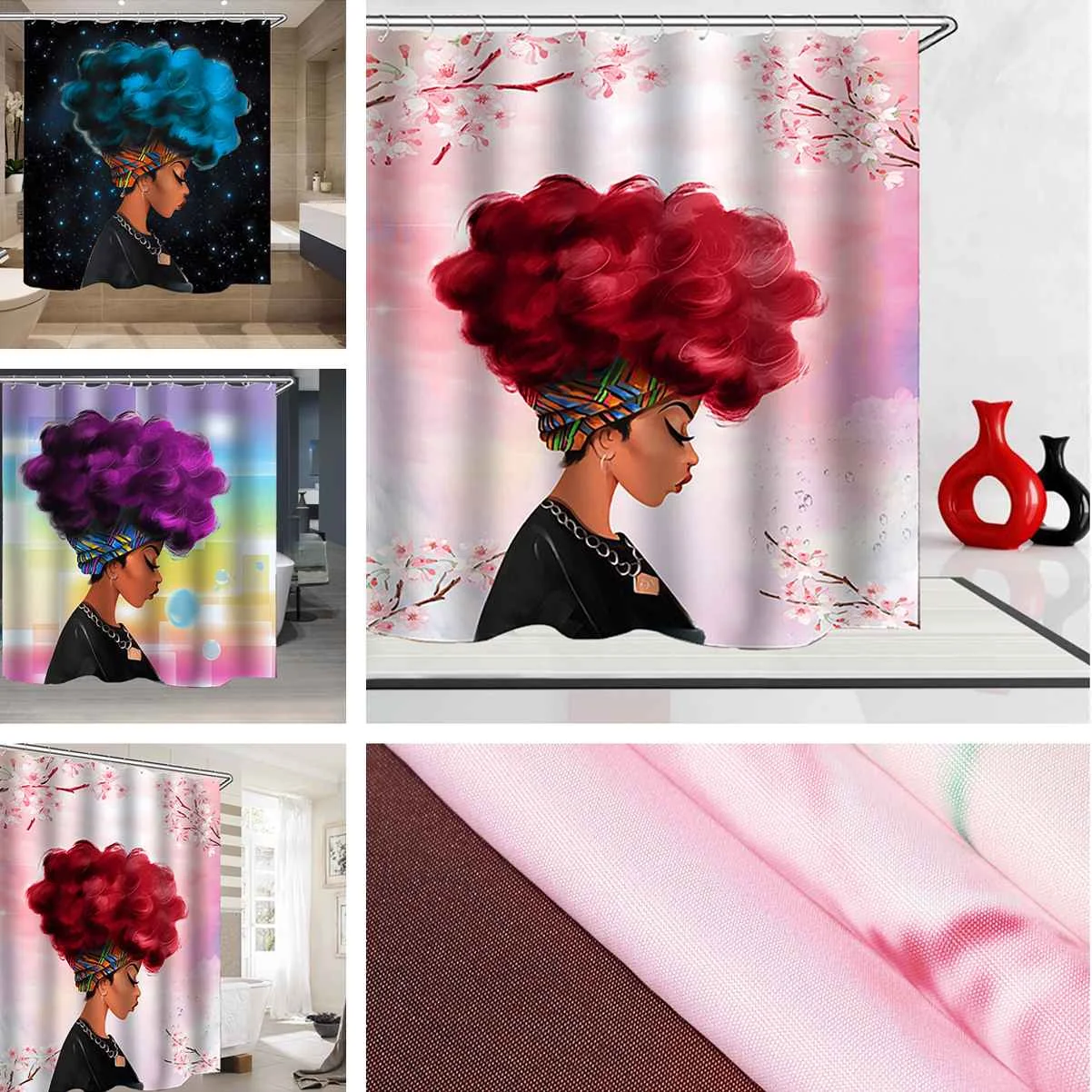 

Xueqin 1Pcs 180x180cm Art Print Polyester Fabric Girl Shower Curtains Waterproof Mildew Proof Bathroom Decor PurpleBlue Red