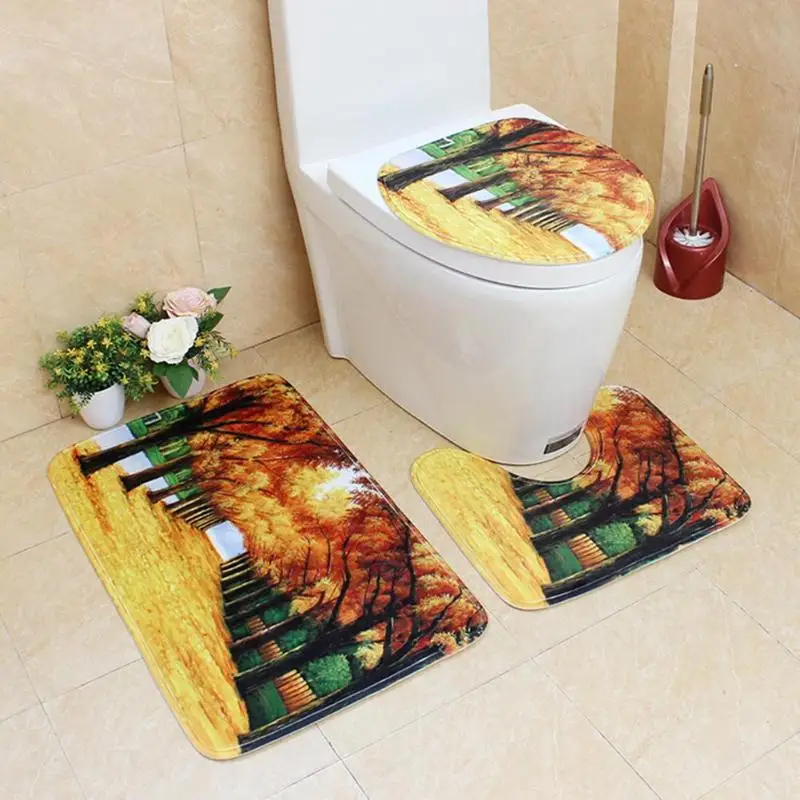 3pcs Toilet Pad Seat Cover Cap Toilet Seat Cover and Rug Nature View
