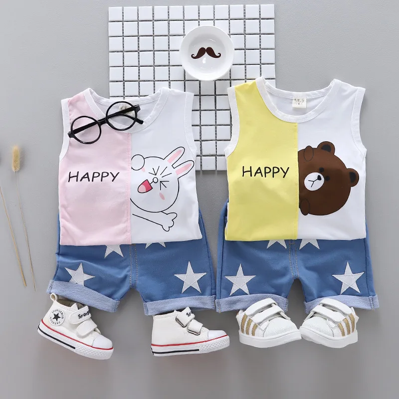 

Summer Fashion Children Baby Boys Girls Clothes Splice Vest Printing Shorts 2pcs/Sets Child Toddler Casual Wear Kids Tracksuits