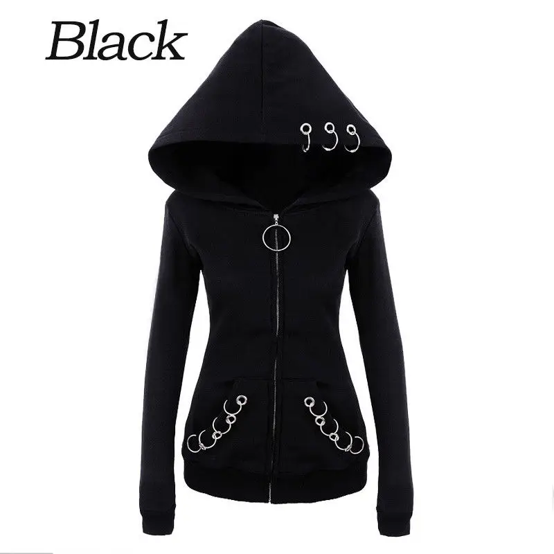 

Women Punk Style Slim Hooded Sweat Hoodies Jacket Coat Plus Size 3XL 4XL 5XL