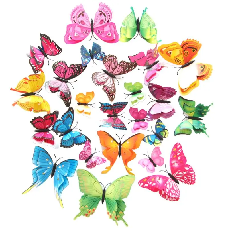 

12pcs 3D Butterfly Wall Sticker Double-Layer Butterfly Wall Paste Decor Butterflies DIY Fridge Wall Stickers Room Decorations