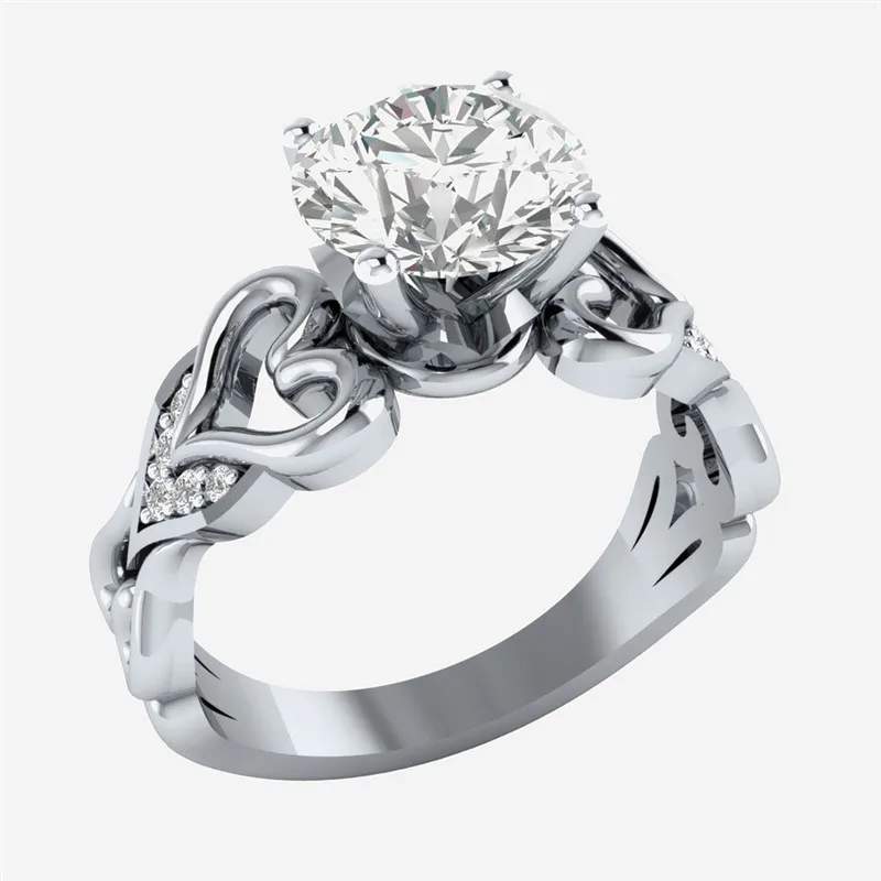 

Huitan Wedding Anniversary Ring with Round Brilliant Cubic Zircon Prong Setting Love Heart Design Fashion Party Rings for Women