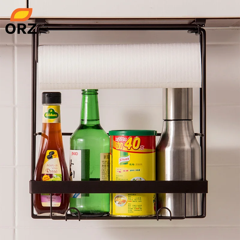 ORZ المطبخ التخزين المنظم ورقة حامل شماعة للمنشفة التوابل التوابل تخزين مقصورة حوامل شماعات هوك منظم مطبخ الرف