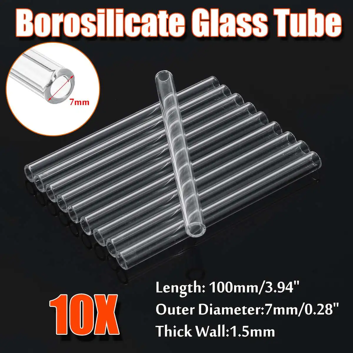 

10Pcs Wholesale 100x8x1.5mm Thick Transparent Wall Borosilicate Glass Blowing Tube Mixer Rod for School Lab Chemical Experiment