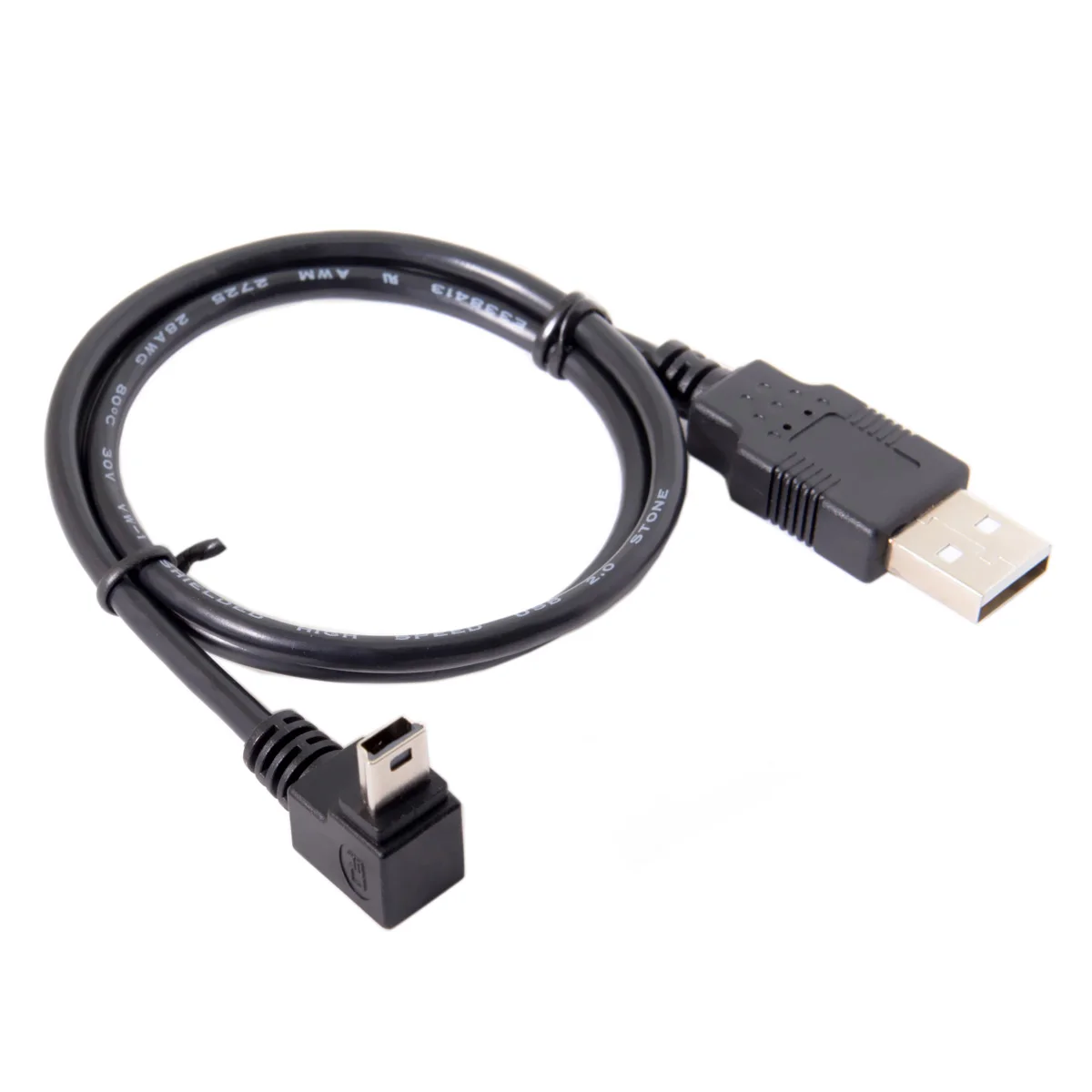 5pin Mini USB 2,0 B type Male 90 градусов вниз под углом к USB Мужской кабель для передачи данных 0,5 м