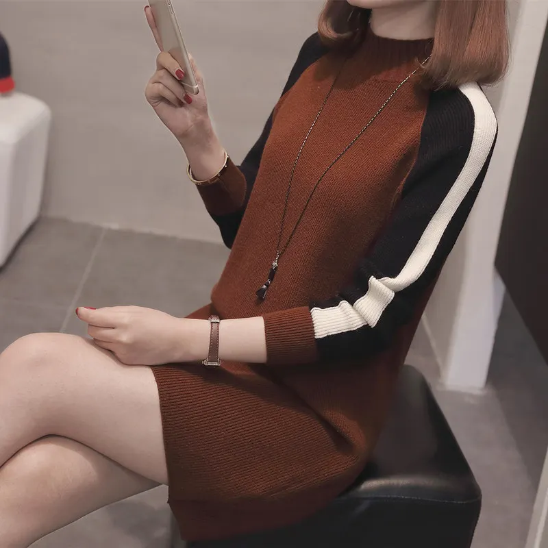 

L-4XL Plus Size Women Warm Sweater Dress Winter Clothes 2019 Fashion Long Sleeve Loose Casual Ladies Thickening Knitted Dresses