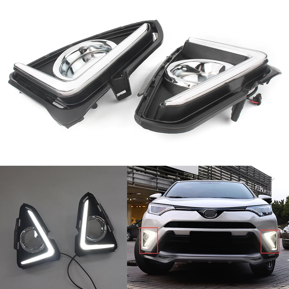 MotorFansClub Daytime Running Light LED DRL Fit For Compatible With RAV4 2016 2017 2018 Turn Signal with Bezel