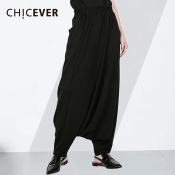 

CHICEVER Black Trousers For Women Cross-pants High Elastic Waist Loose Big Size Pockets 2020 Summer All-match Casual Clothes New
