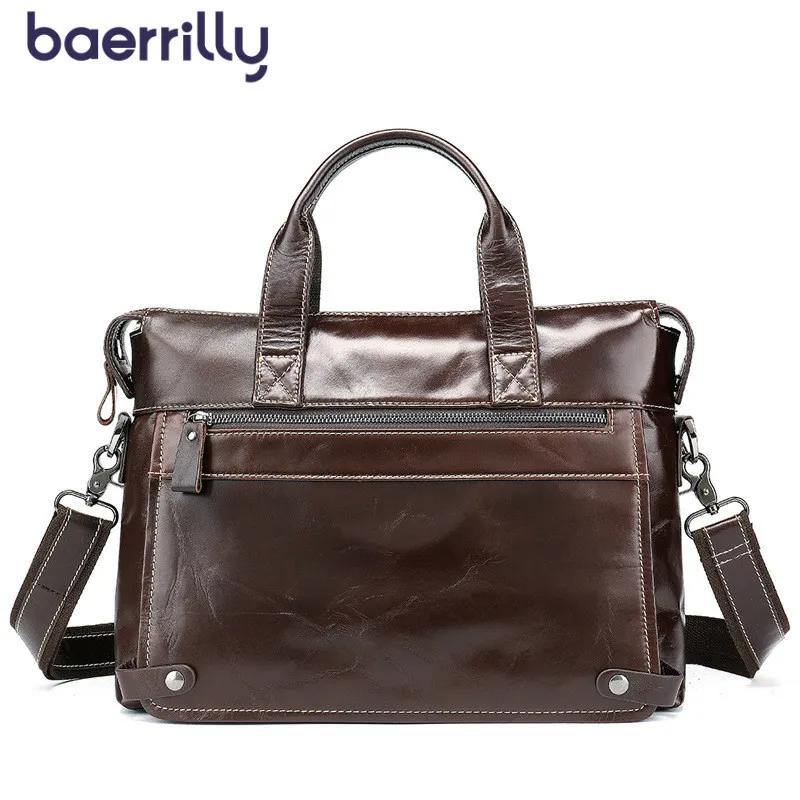 

New Fashion Man Briefcase High-capacity Handbag Cowhide 14 Inch Laptop Bag Genuine Leather Shoulder Bags Business Messenger Bag