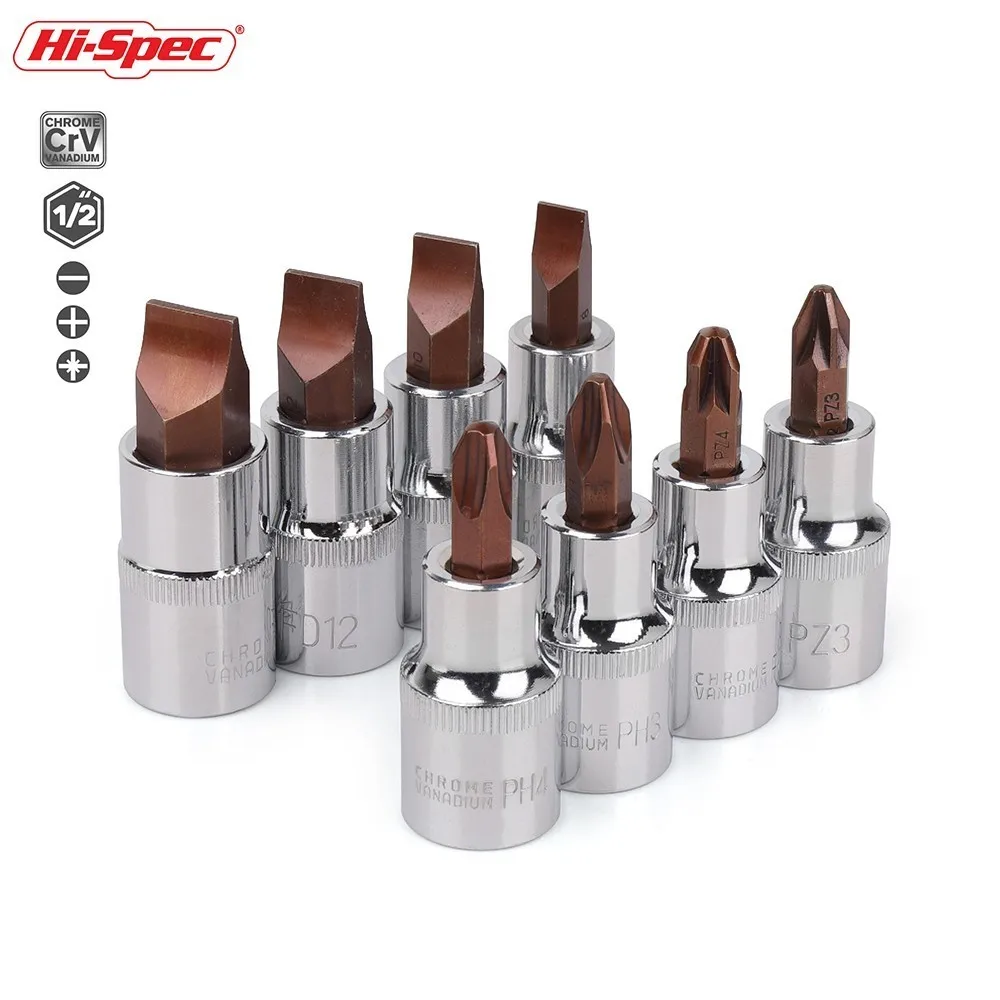 

Hi-Spec 1/2 Bit Socket S2 Spline Bits Phillips Slotted Adapter Allen Key Universal Head for Torque Spanner Ratchet Socket Wrench