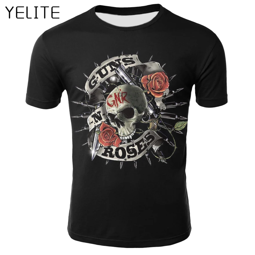 

YELITE Guns and Roses Tshirt Black Men Band Tops Guns N Roses T shirt Punk Gothic Clothing Men Funny Tshirt 2019 High Quality