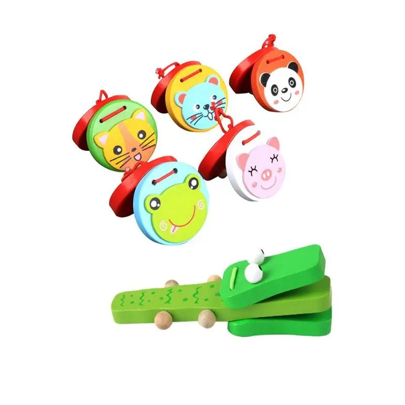 

1PC Cartoon Castanets Toys Kids Baby Wooden Castanet Clapper Handle Musical Instrument Toy Preschool Early Educational Toys