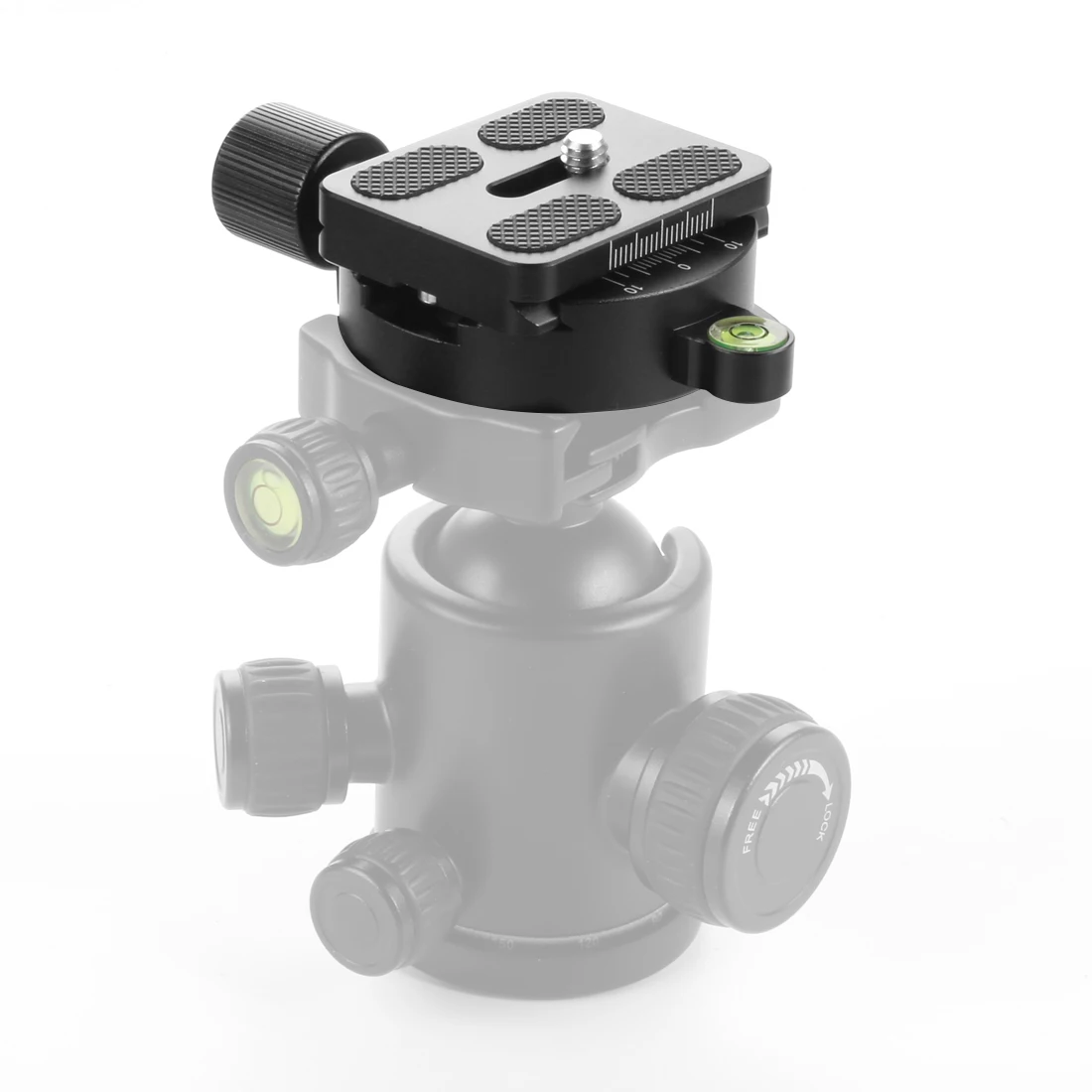

CNC Metal Screw Knob Disc Clamp and QR Quick Release Plate with Gradienter DM-55 for Tripod 55mm Ball Head Arca Swiss RRS DSLR