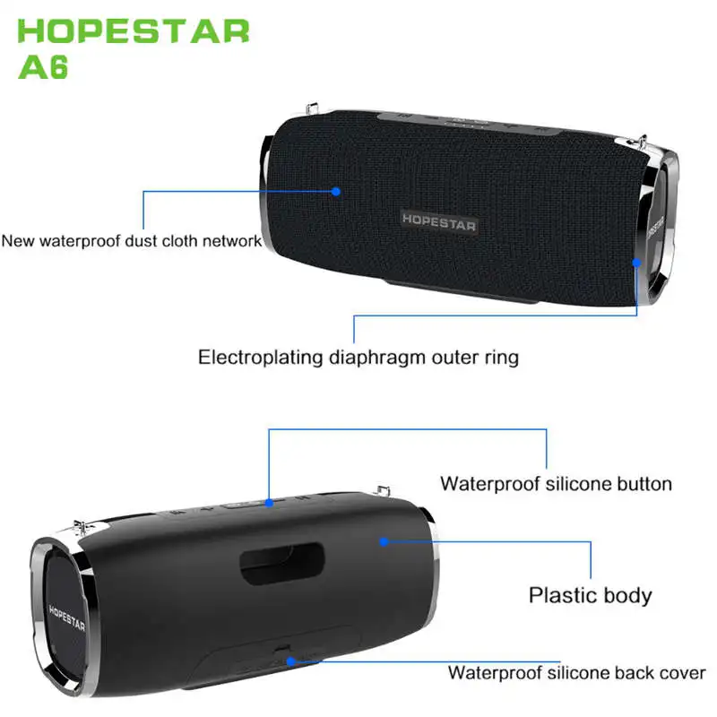 HOPESTAR A6 Bluetooth динамик Портативный беспроводной громкий динамик звуковая система 3D стерео Открытый водонепроницаемый большой внешний аккумулятор 35 Вт