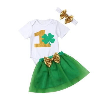 

toddler baby girl tutu cotton bodysuit skirt 2pcs baby girl summer clothes set baby girl St.Patricks Day gift clothes set