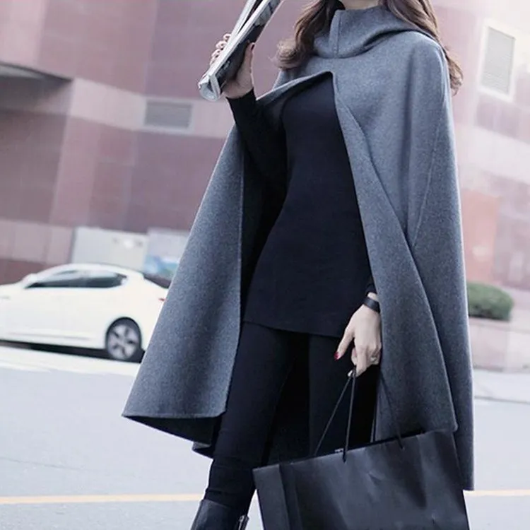 

Women Thin Blends Cardigans Casual Mid-Length Shawl Coat Spring Autumn Hooded Cloak Windbreaker