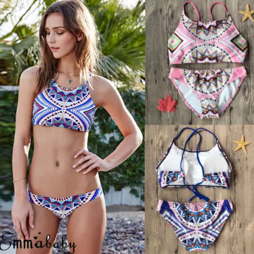 

2019 Sexy Floral Women Bikini Set Bandage Push Up Padded Swimwear Swimsuit Bathing Beachwear Women Two Pieces Swimsuit