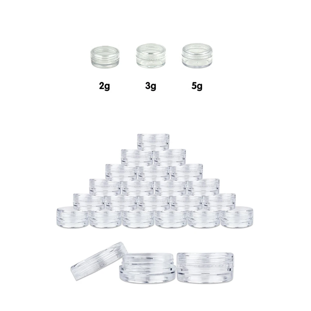 

100pcs 2/3/5g Transparent Clear Cosmetic Empty Jars Plastic Pot Containers for Eyshadow Makeup Nail Powder Cream Lotion