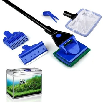 

5Pcs/set Useful 5 in 1 Glass Fish Tank Aquarium Glass Brush Cleaning Tool Fishnet Cleaner Kit New