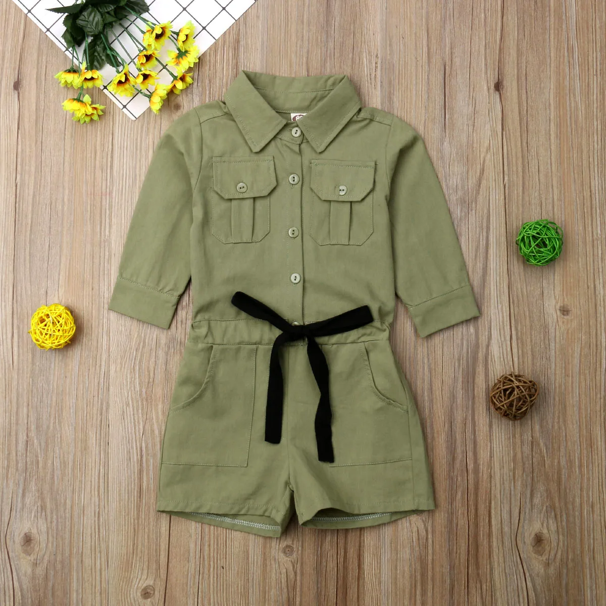 

Toddler Kids Baby Girl Clothes Long Sleeve Pocket Shirt Romper Overalls Belt Elastic Casual Jumpsuit Clothes Girls 2-7T