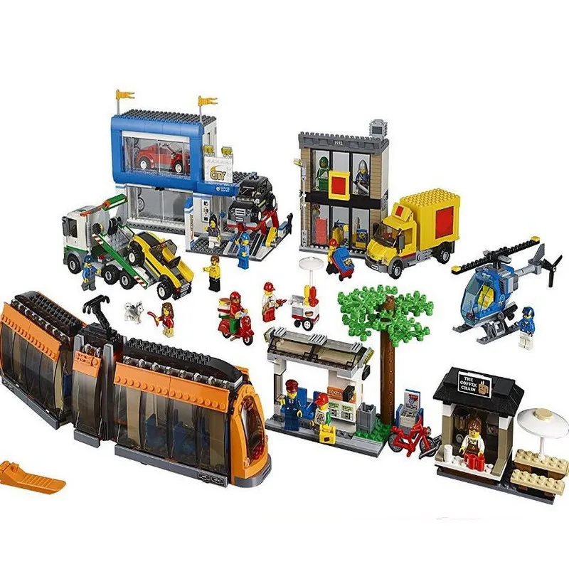 

The City Square Set Town 1767Pcs Compatible With Lego train in building block kits 60097 Model Bricks figure toys for children