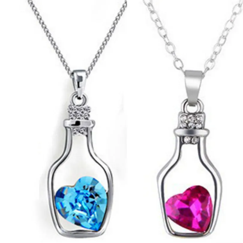 Корейская мода Персиковое женское ожерелье в форме сердца Love Drift Bottle цепочка до