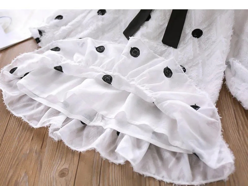 Осеннее платье для девочек в горошек; Белая школьная одежда с длинными рукавами; Детские платья; одежда для малышей; Детские бутики